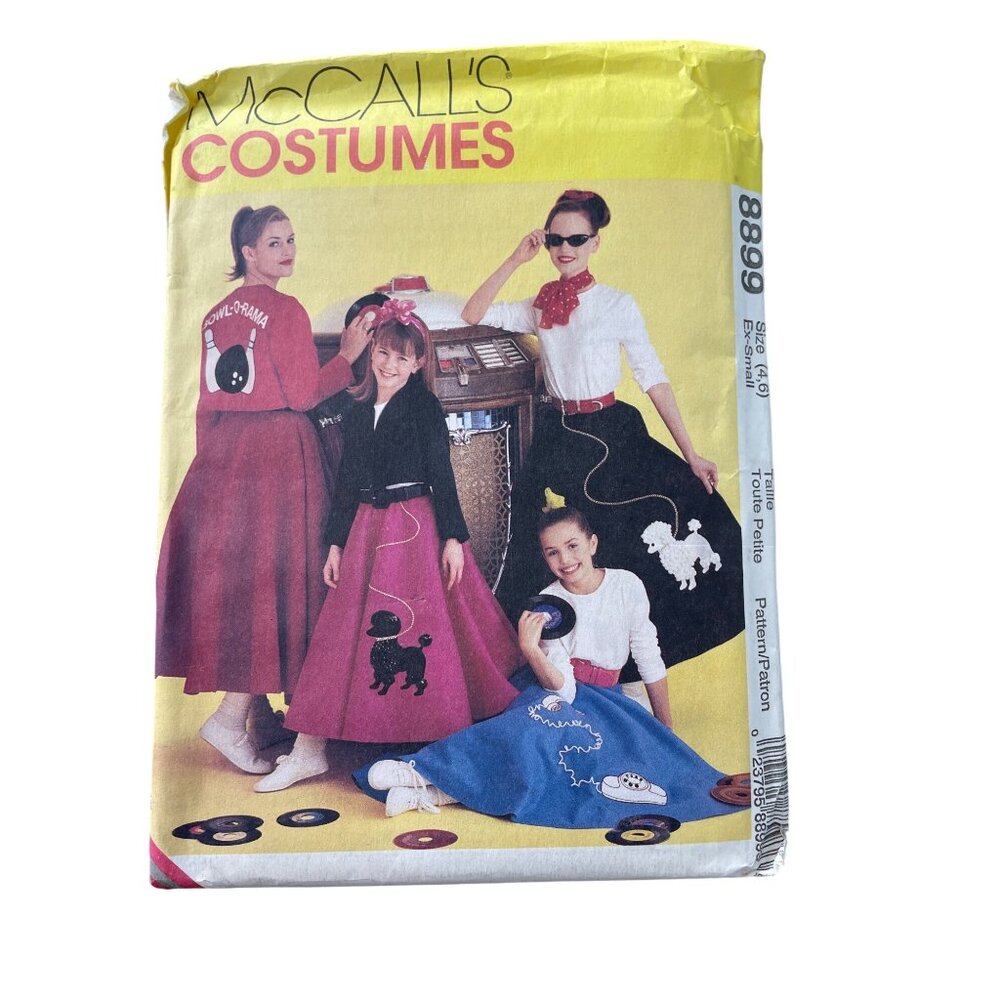 90s McCalls 8899 Sewing Pattern Size XS Misses 50s Poodle Skirt Jacket UNCUT